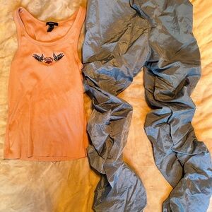 Forever 21 Peach Tank Top and Blue Joggers Set